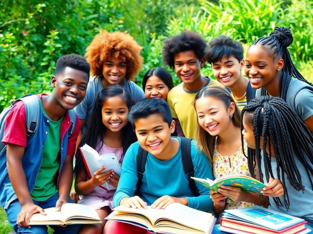 Tineri implicati in activitati educationale in aer liber.